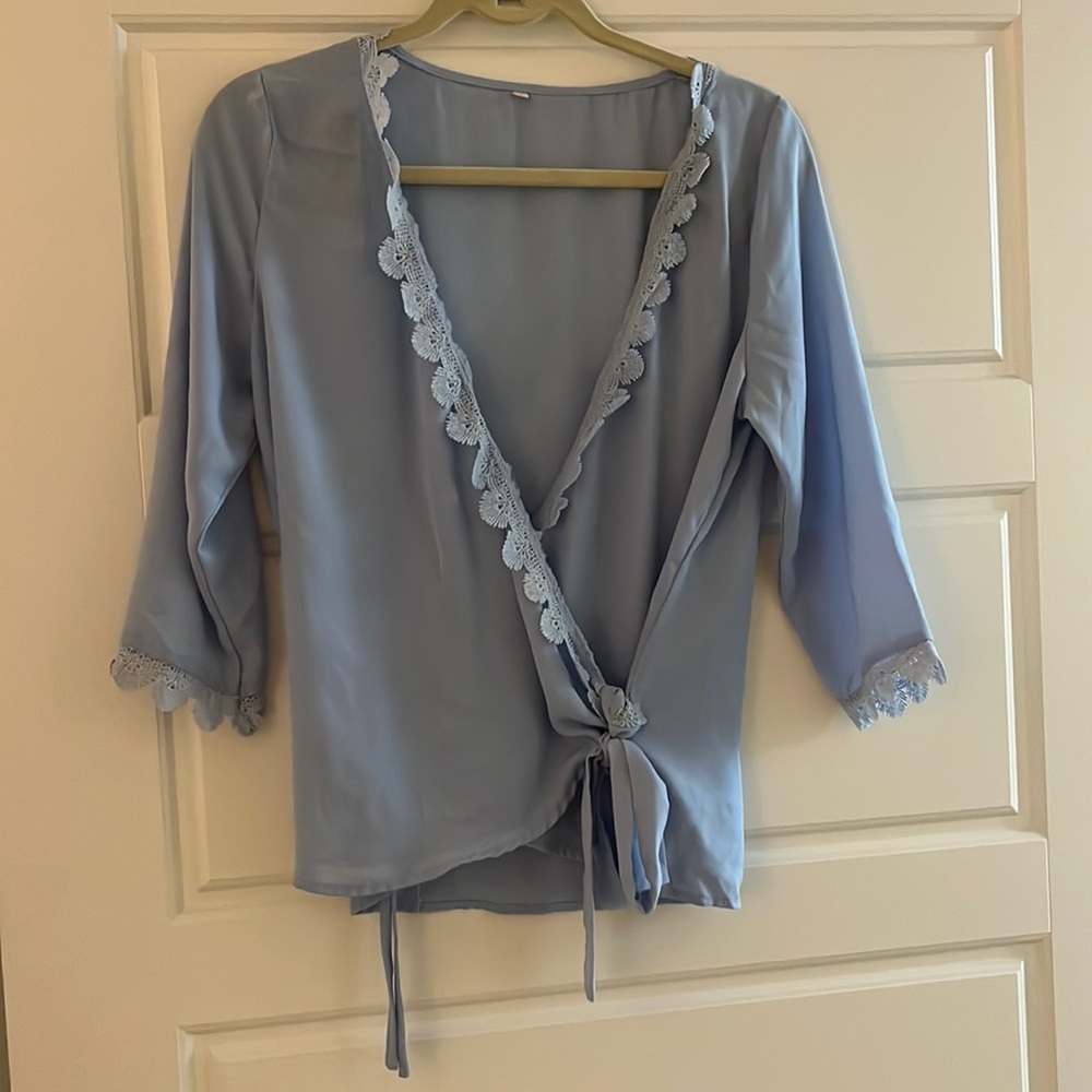 Wrap around blue top